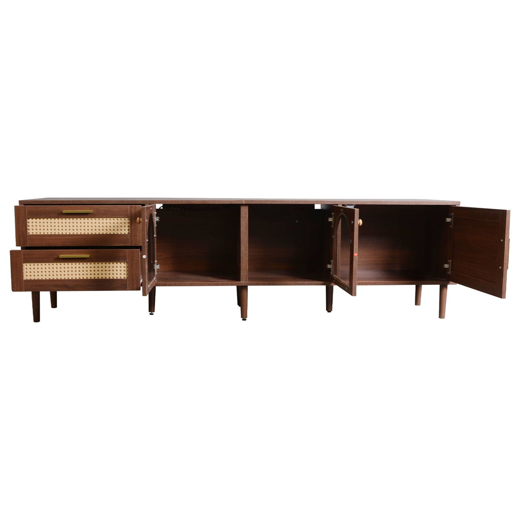 TV Stand With 3 Cabinets & 2 Drawers with LED Light - Dark Brown
