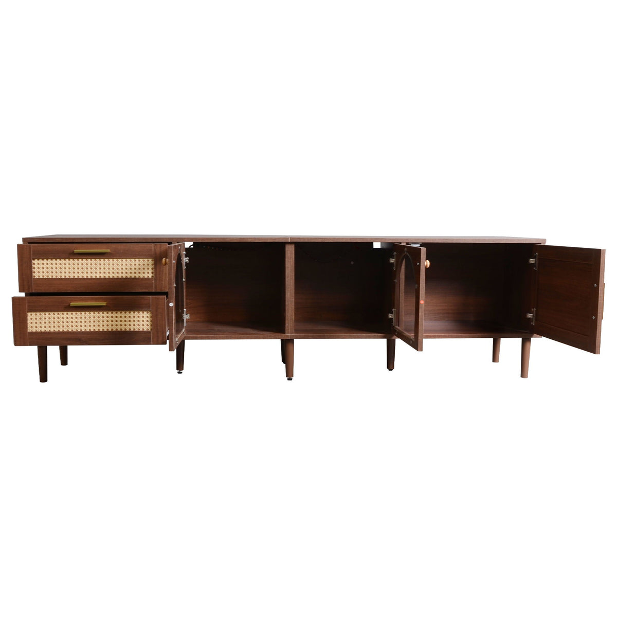 TV Stand With 3 Cabinets & 2 Drawers with LED Light - Dark Brown