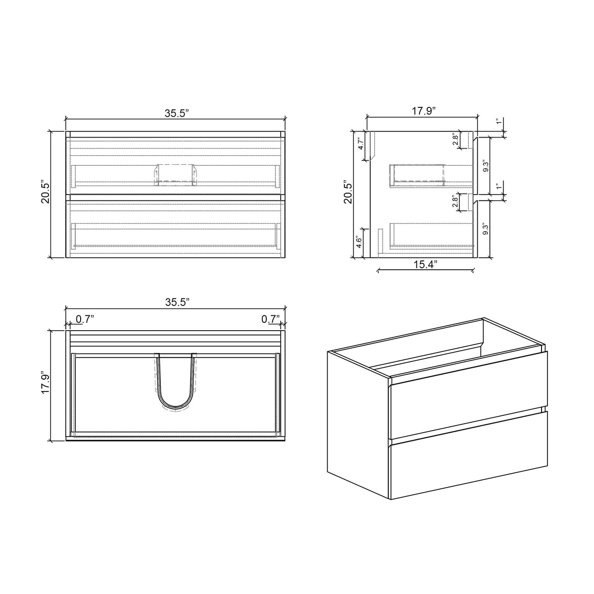 Alice Wall-Mounted Bathroom Vanity with Integrated Sink - Black or White