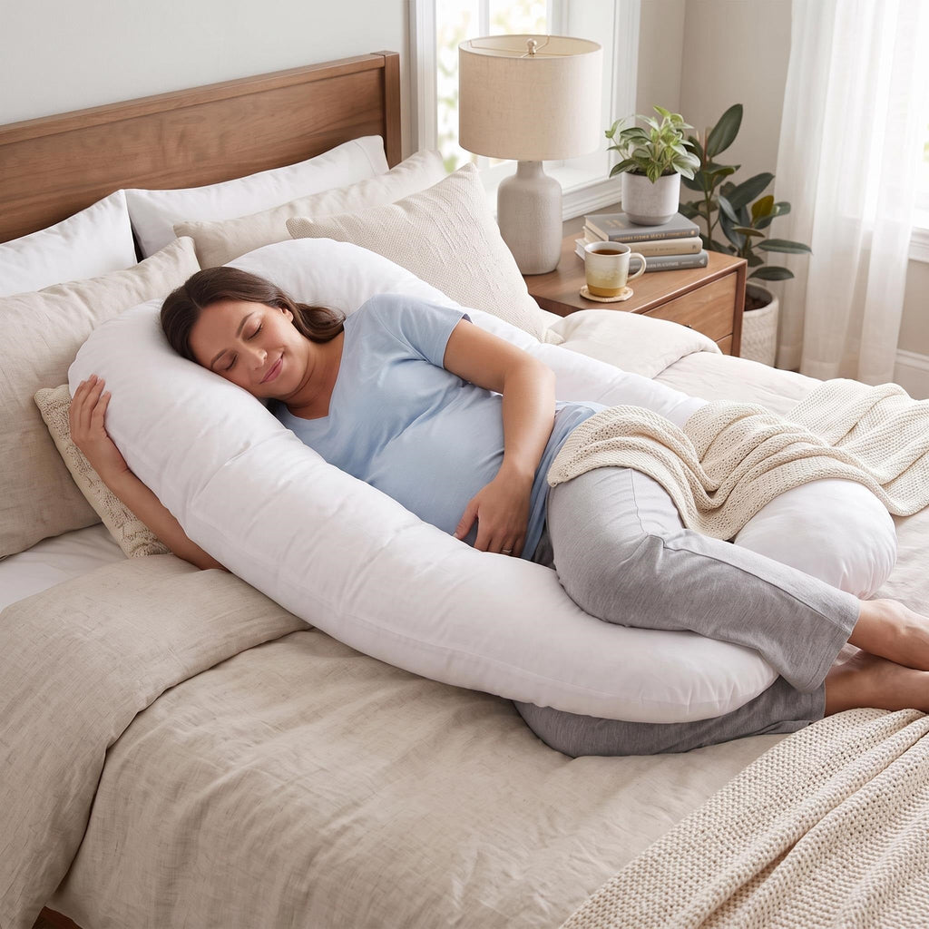 U-Shape Pregnancy Body Pillow with Premium Cotton Support - White