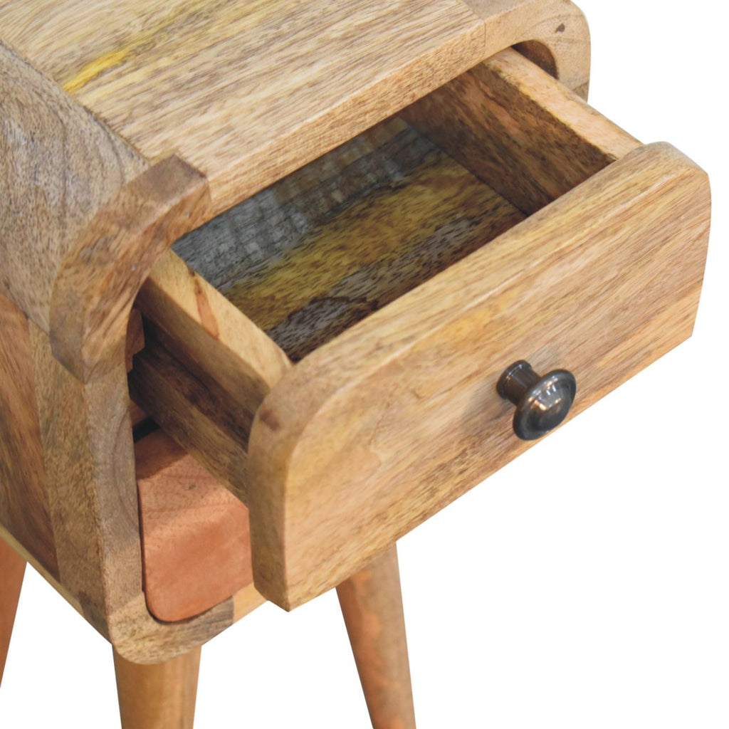 Solid Wood Extra Mini Curved Oak Bedside Table with Storage - Oak