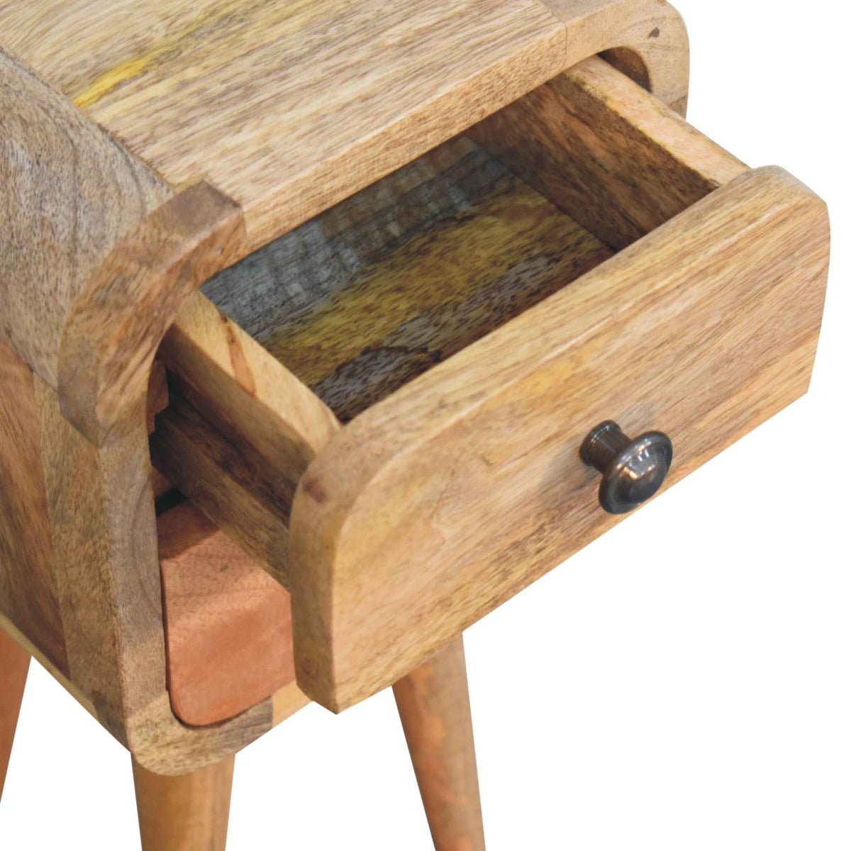 Solid Wood Extra Mini Curved Oak Bedside Table with Storage - Oak