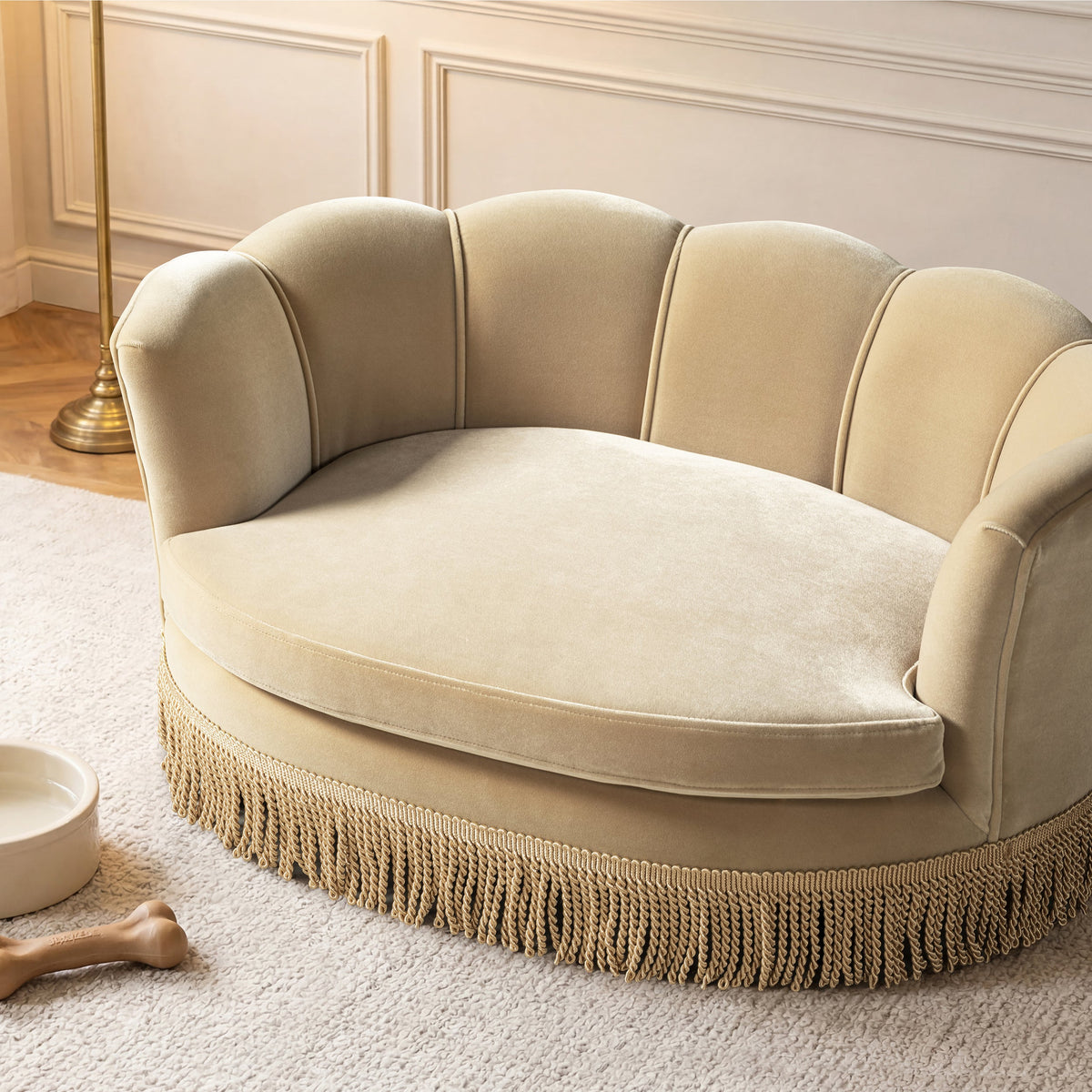 Clara 34.5" Scalloped Pet Sofa Bed with Performance Velvet - Fawn