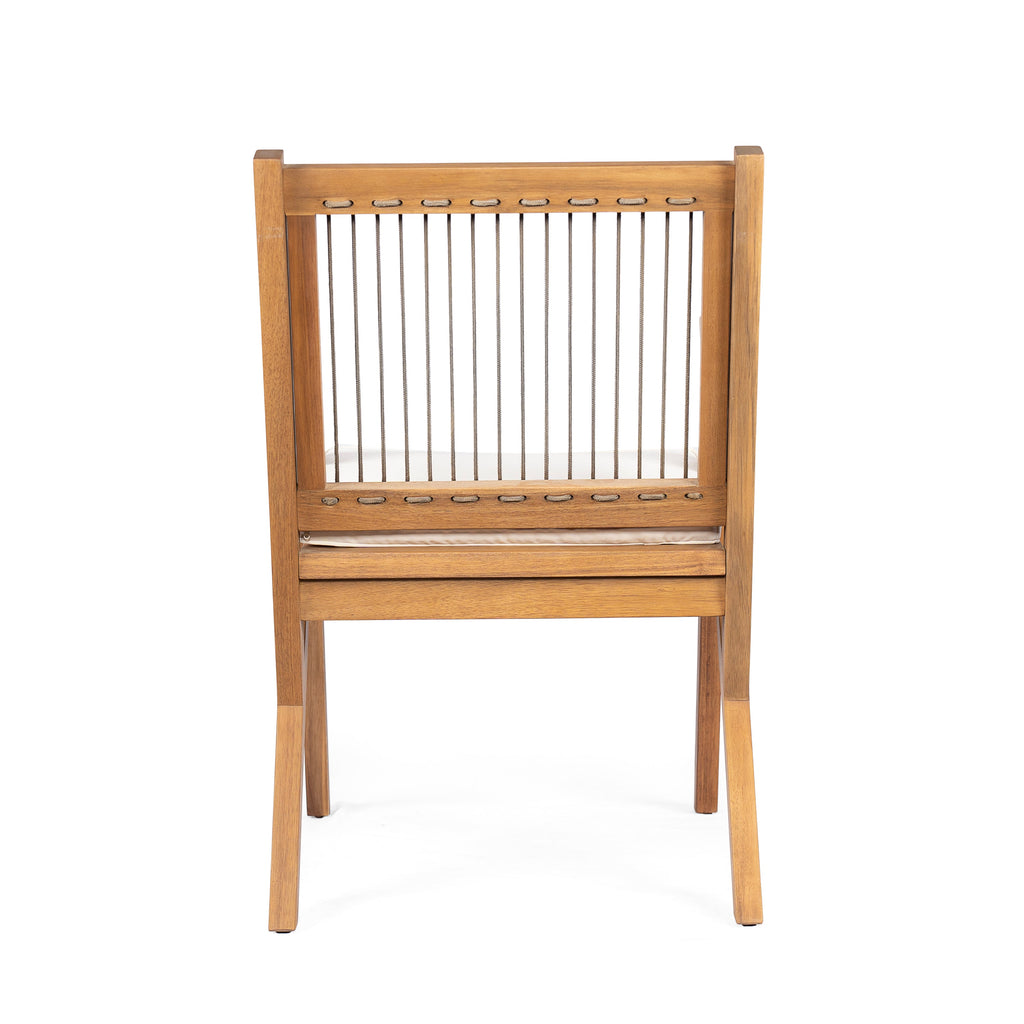 Acacia Wood Patio Dining Chair Set with Water-Repellent Cushions - Grey Rope