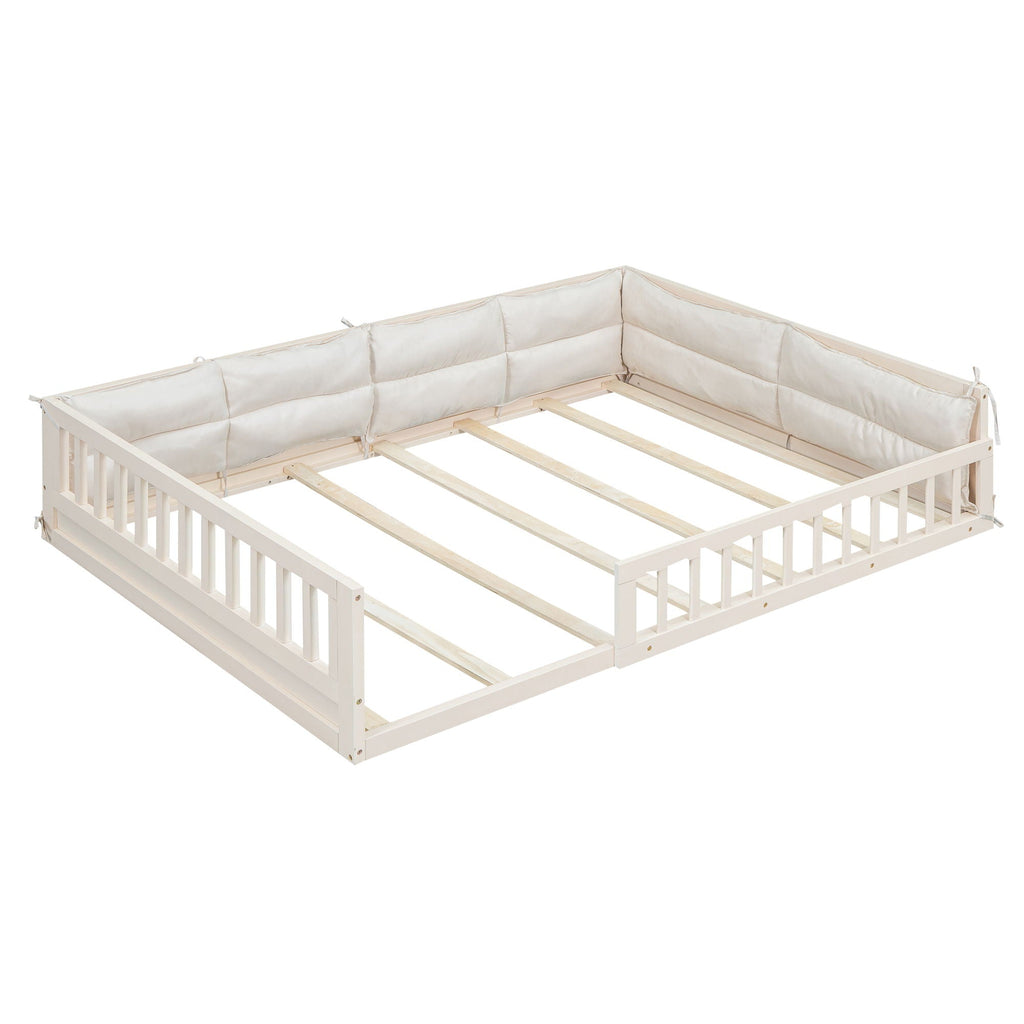 Upholstered Platform Bed with Guardrail and Pillow - Dark Gray