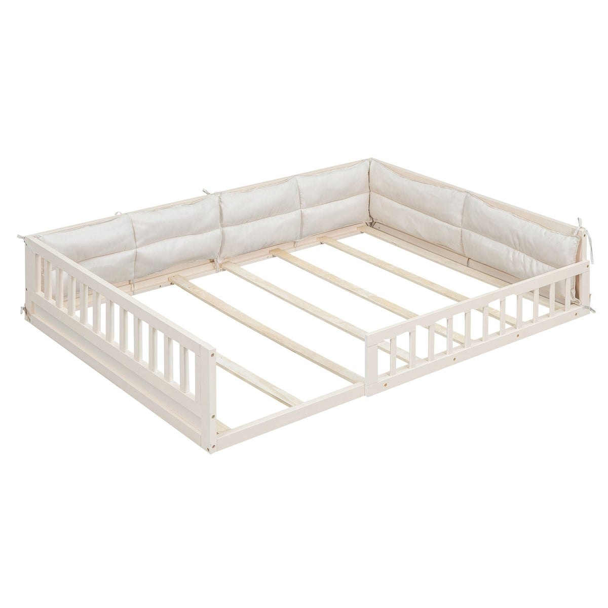 Upholstered Platform Bed with Guardrail and Pillow - Dark Gray