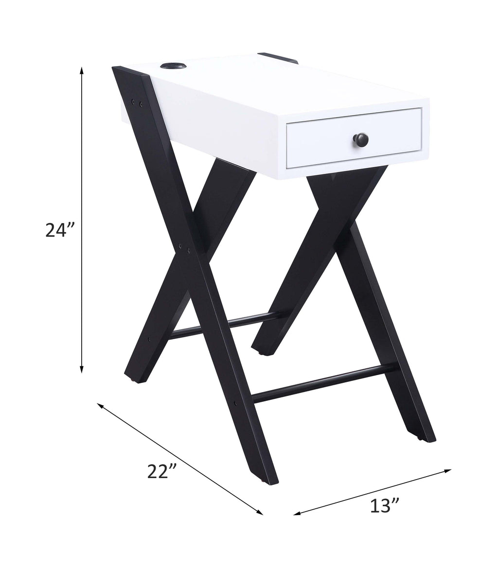 Modern Accent Table with USB Port and Drawer - White/Black
