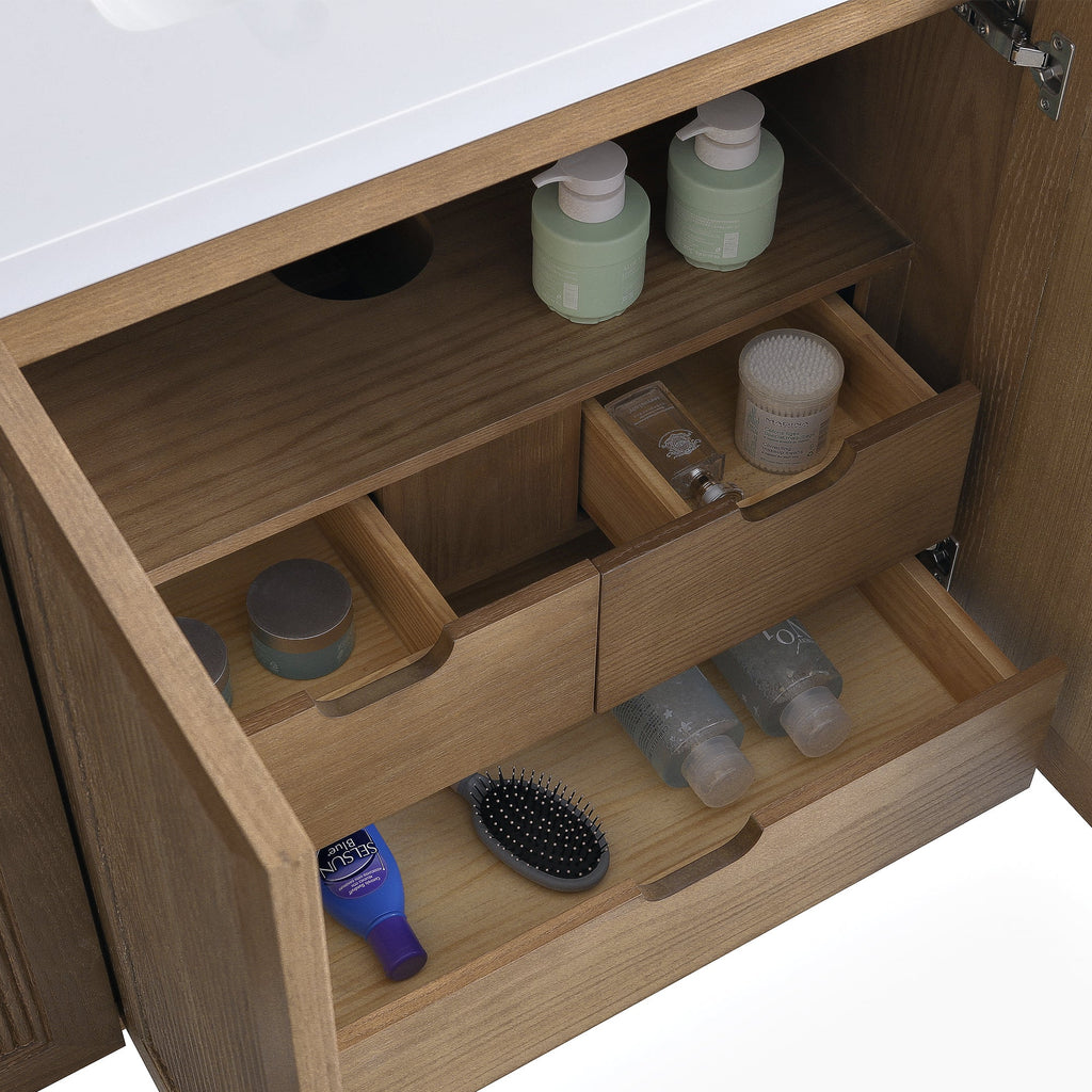 60'' Light Coffee Single Sink Bathroom Vanity with Marble Top - Solid Wood