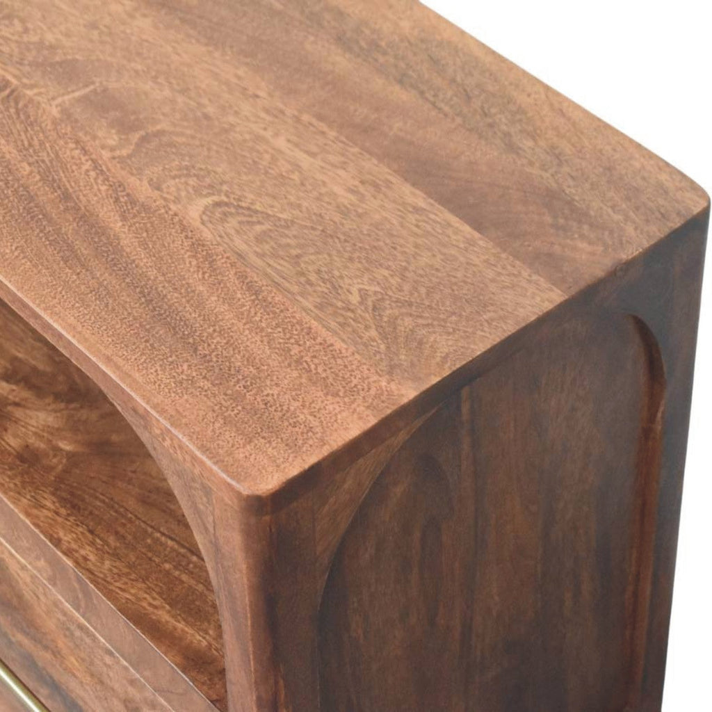 Solid Wood Arc-Line Media Console with Arch Silhouette - Roasted Almond