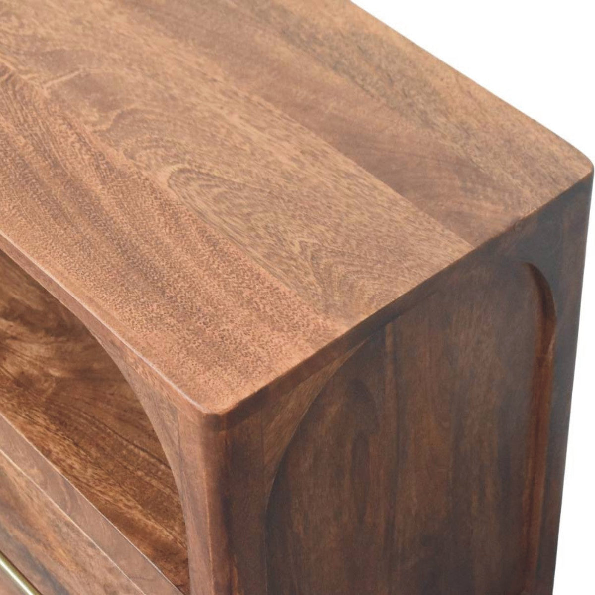 Solid Wood Arc-Line Media Console with Arch Silhouette - Roasted Almond