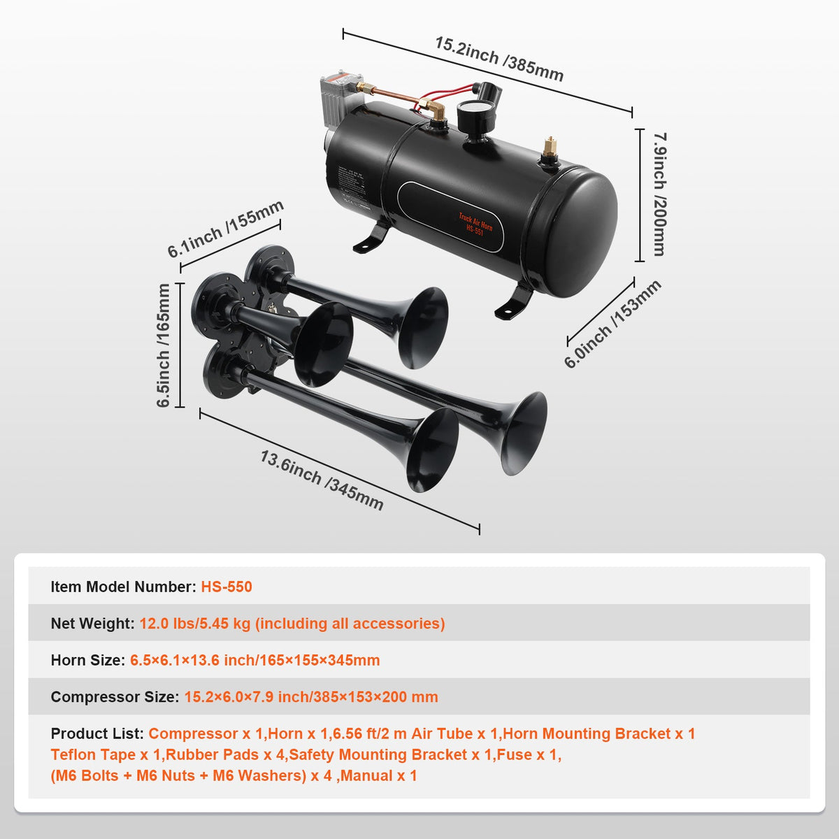 Train Horns Kit, 4 Trumpet Air Horn Kit, 150dB