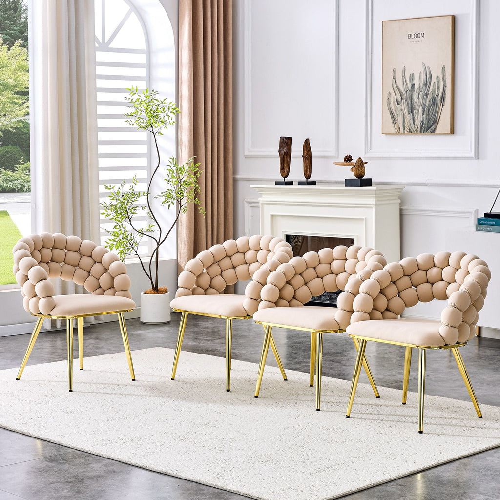 Ball Chain Bubble Dining Chair Set with Sculptural Backrest - Dark Gray, Beige, Orange