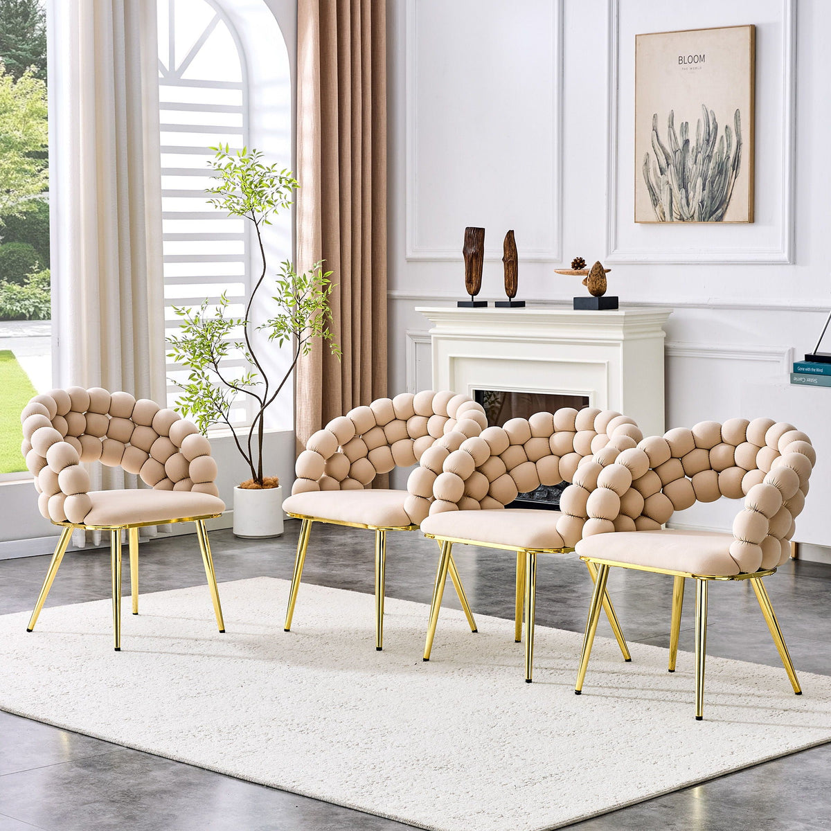Ball Chain Bubble Dining Chair Set with Sculptural Backrest - Dark Gray, Beige, Orange