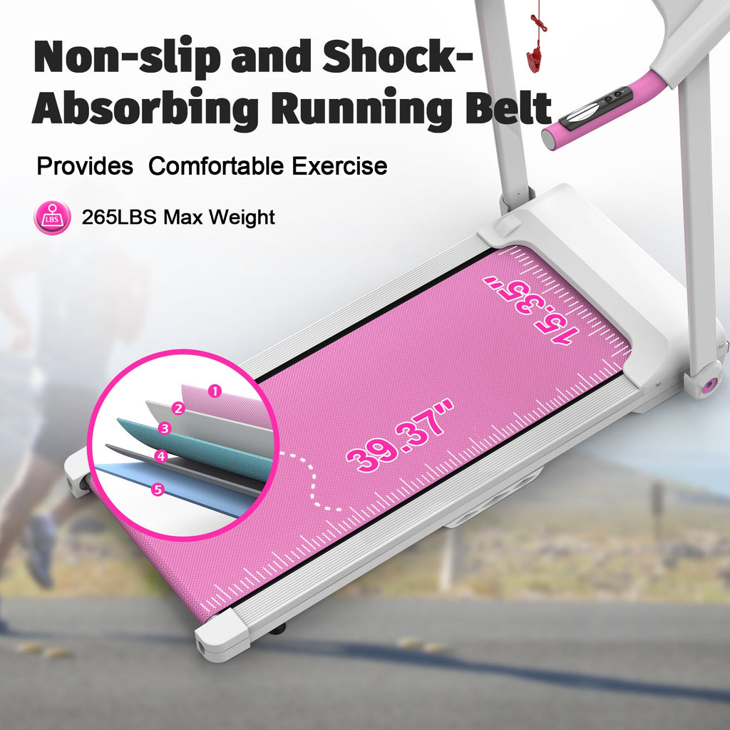 Foldable Treadmill with 2.5HP Motor - White+Pink
