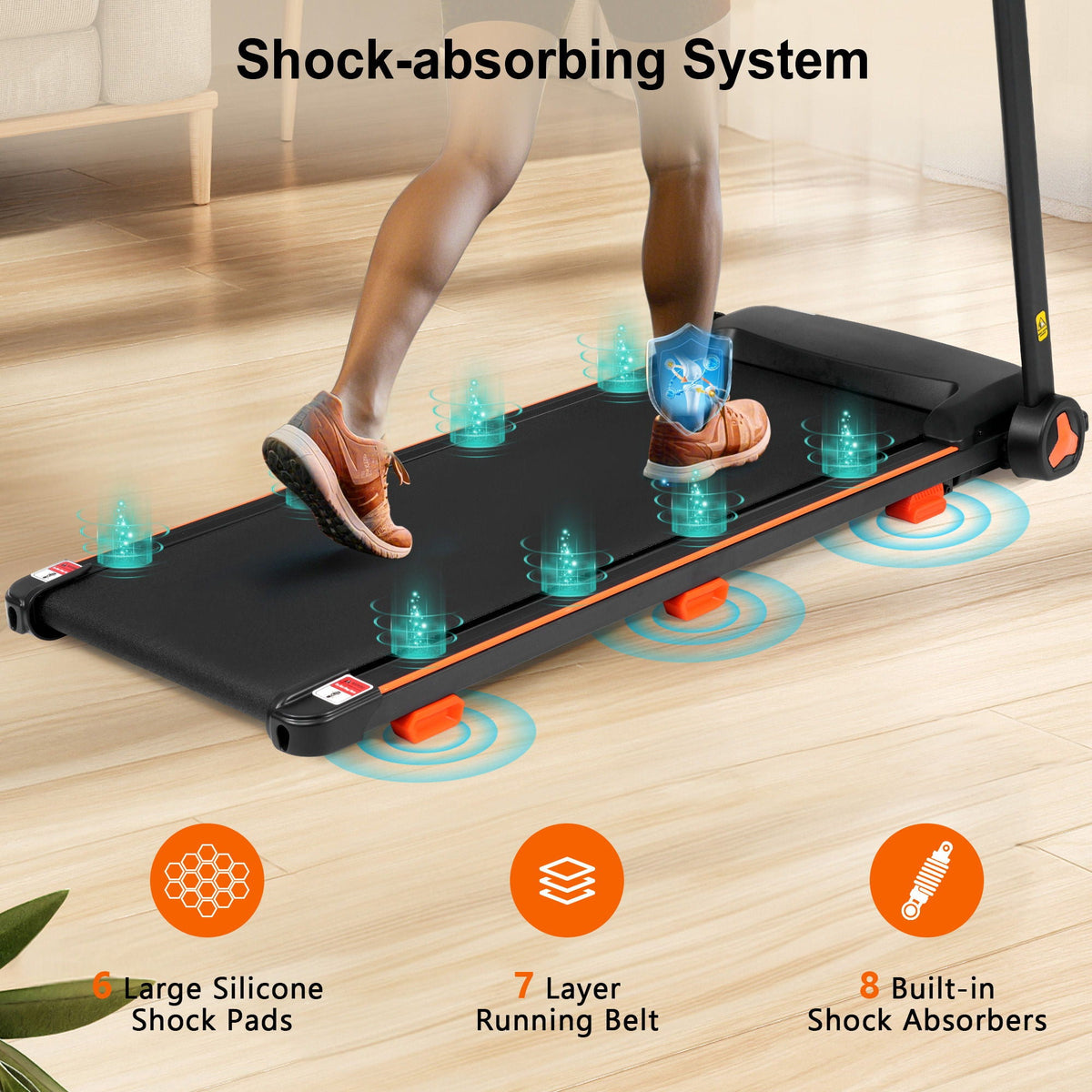 2.5Hp Quiet Folding Treadmill with Heart Rate Sensor - Black