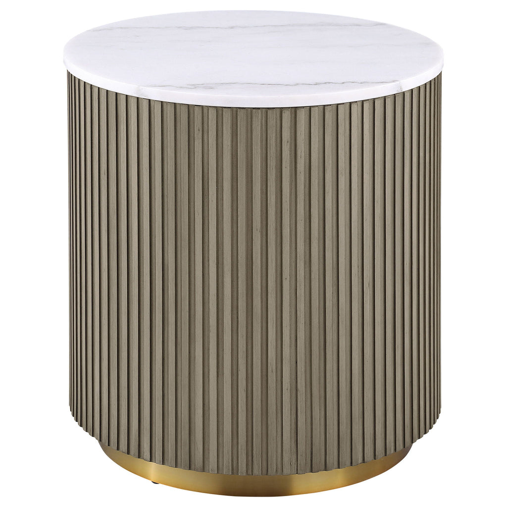 Jason 2-piece Round White Marble Coffee Table Set Greige