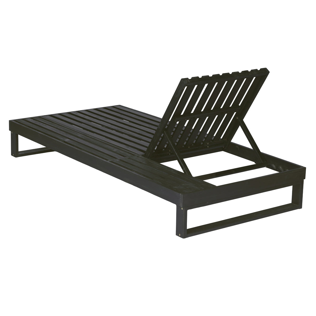 Black Acacia Wood Chaise Lounge with 4-Position Adjustable Backrest - Black