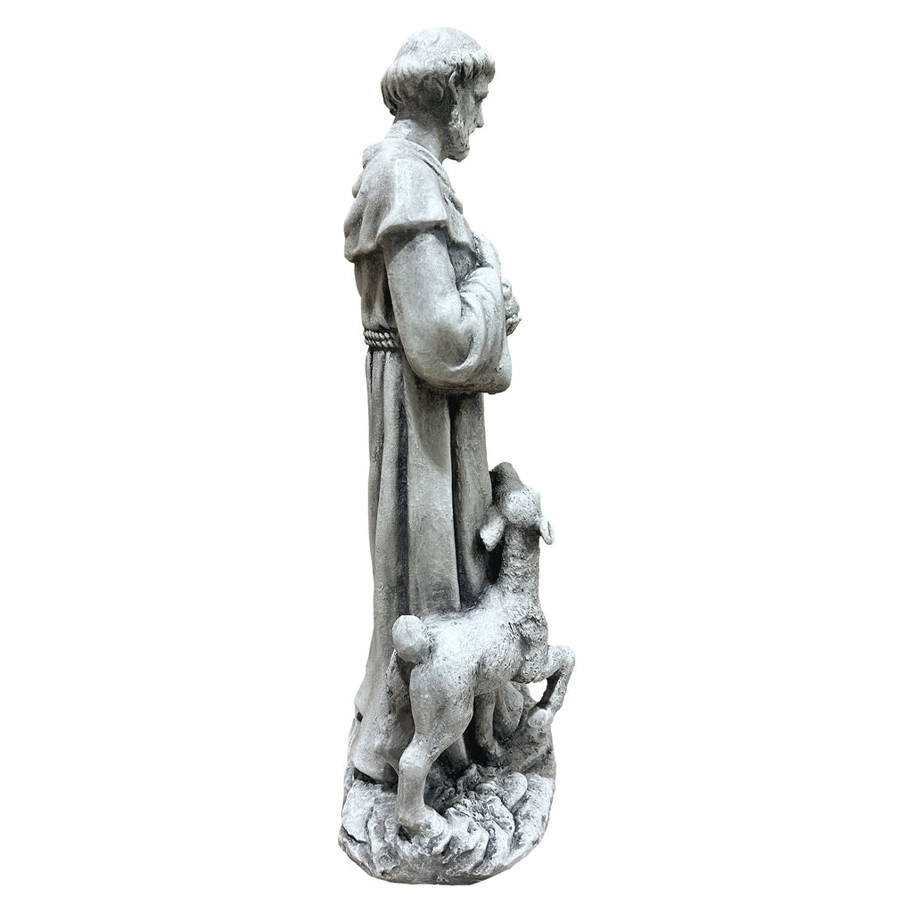 Magnesium Oxide Saint Statue with Lamb - Weatherproof Religious Sculpture