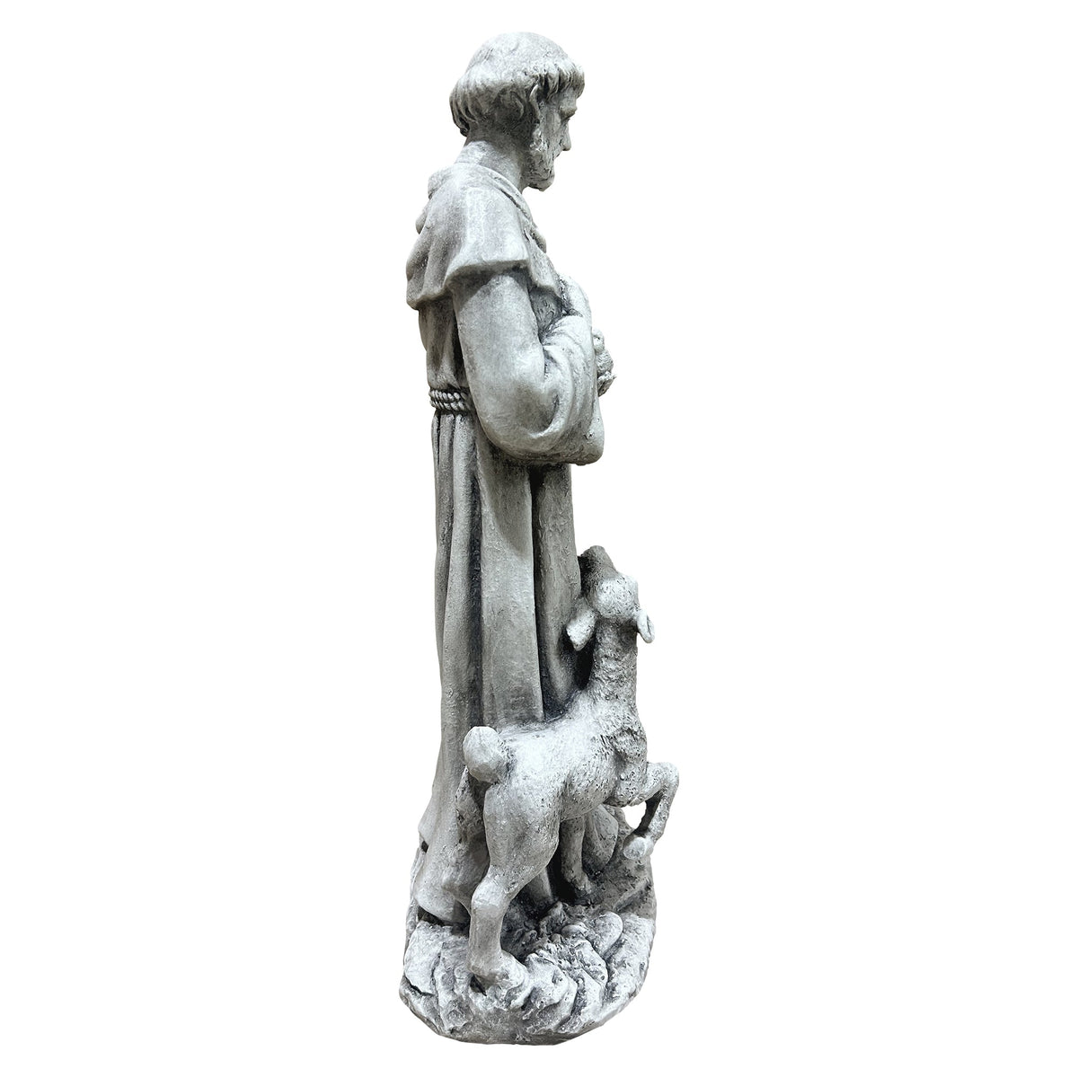 Magnesium Oxide Saint Statue with Lamb - Weatherproof Religious Sculpture