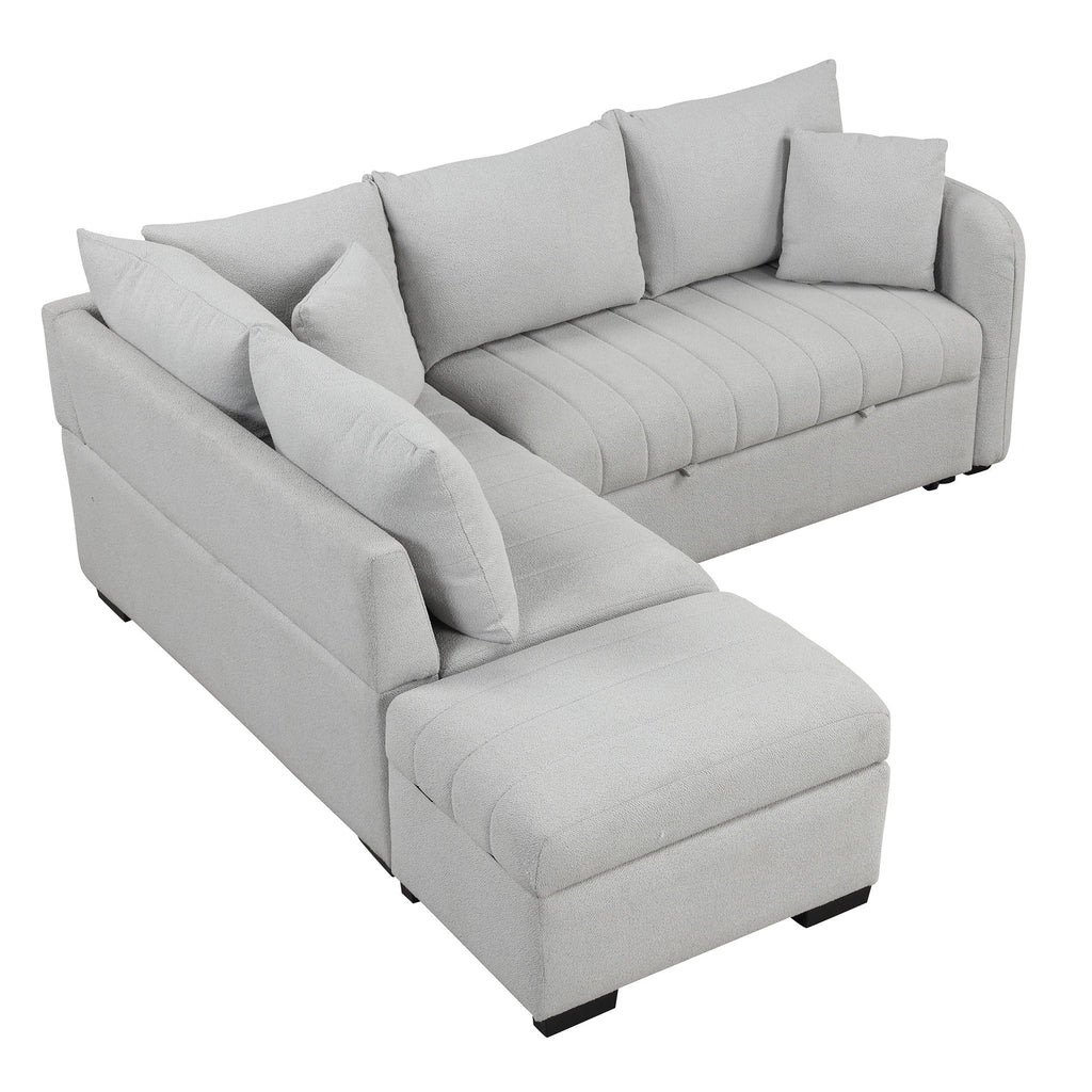 L-Shaped Sleeper Sectional with Pull-Out Bed and Storage Ottoman - Gray or Beige