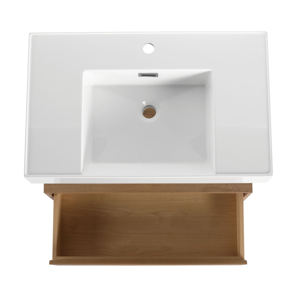 Wall Mounted Bathroom Vanity with Resin Sink and Soft Close Drawer - Imitative Oak