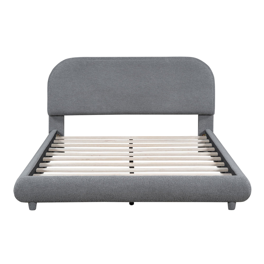 Upholstered Platform Bed with Curve-Shaped Frame - Teddy Fleece - Beige or Dark Gray