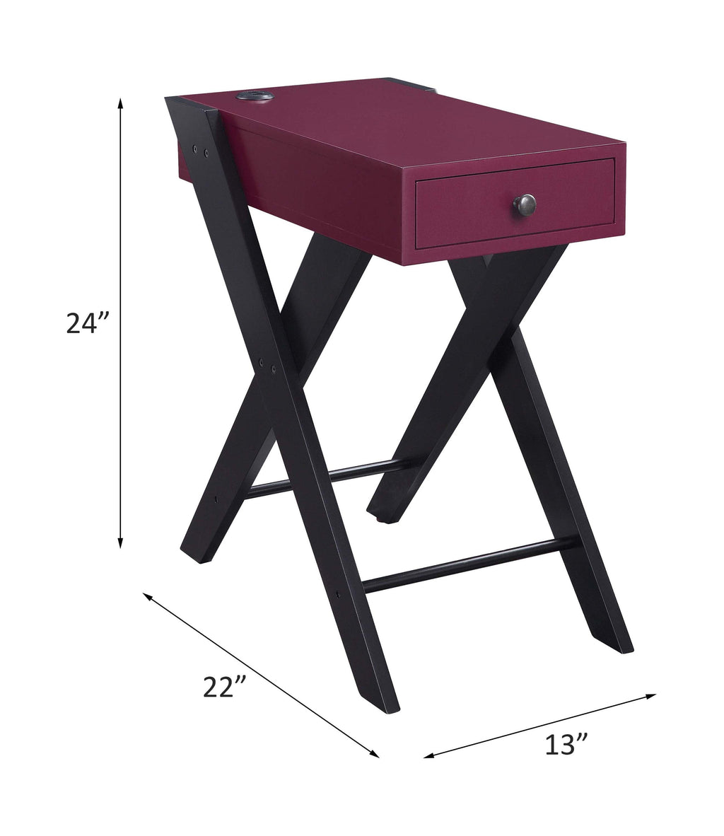 Fierce Accent Table with Built-in USB Port - Burgundy