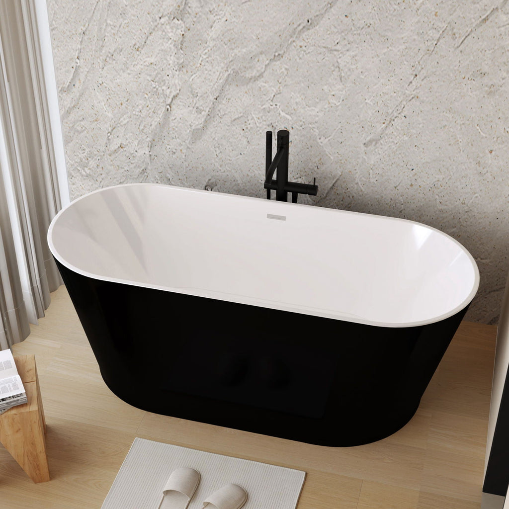 Glossy Freestanding Bathtub with Toe Tap Drain - Multiple Sizes, White or Black