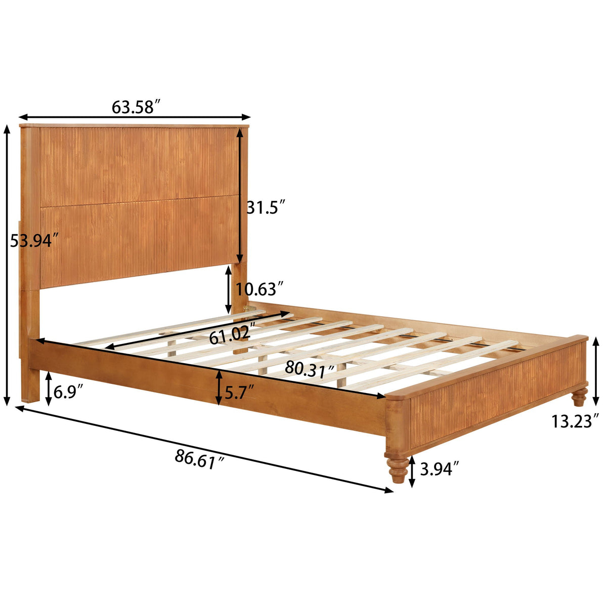 Platform Bed Frame with Tall Headboard - Solid Wood, Queen & King Sizes