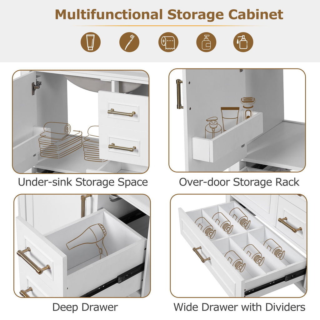 Traditional Bathroom Vanity Set with Soft Close Doors - Multiple Colors