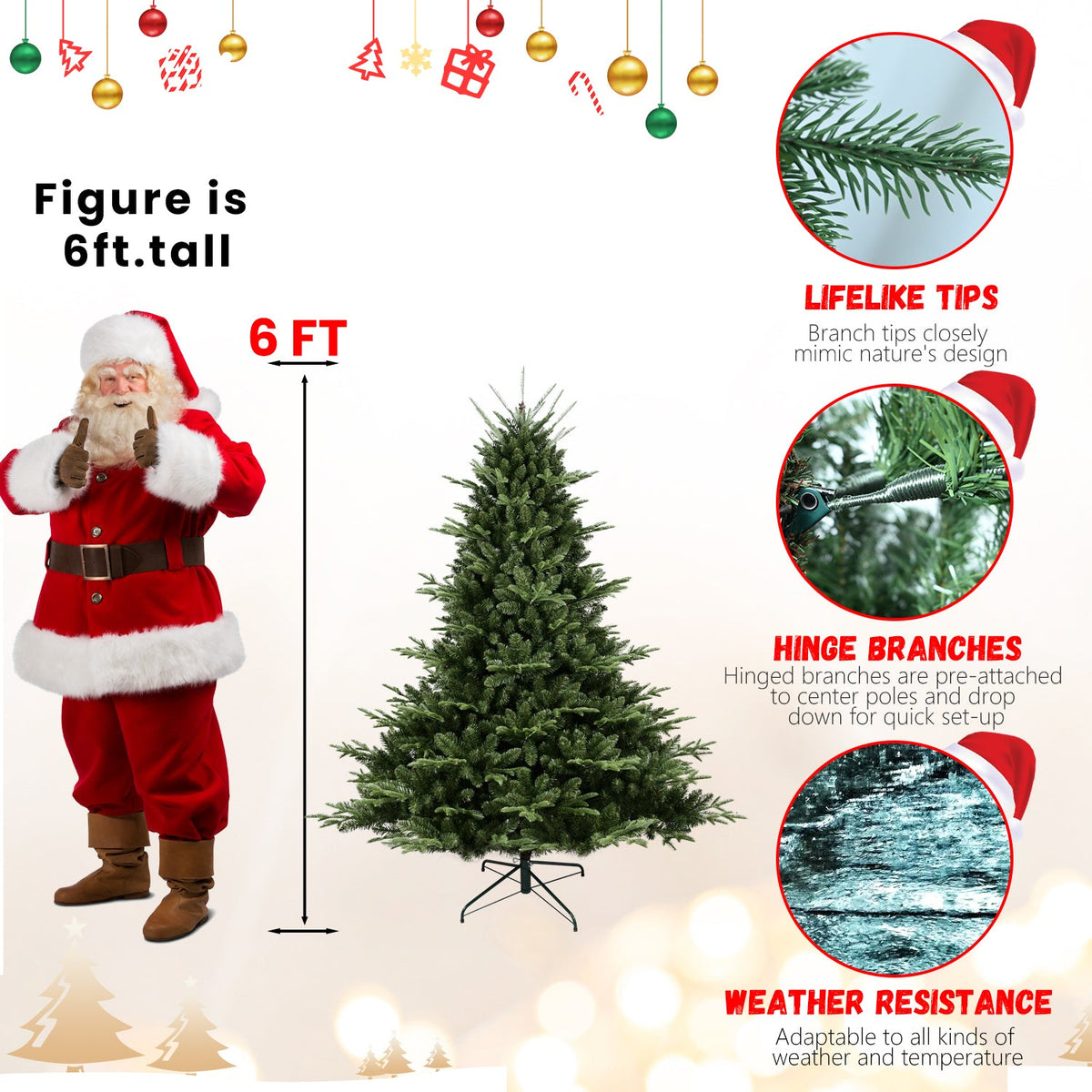 Full-Shaped 7FT Christmas Tree with 2257 Tips and Hinged Structure