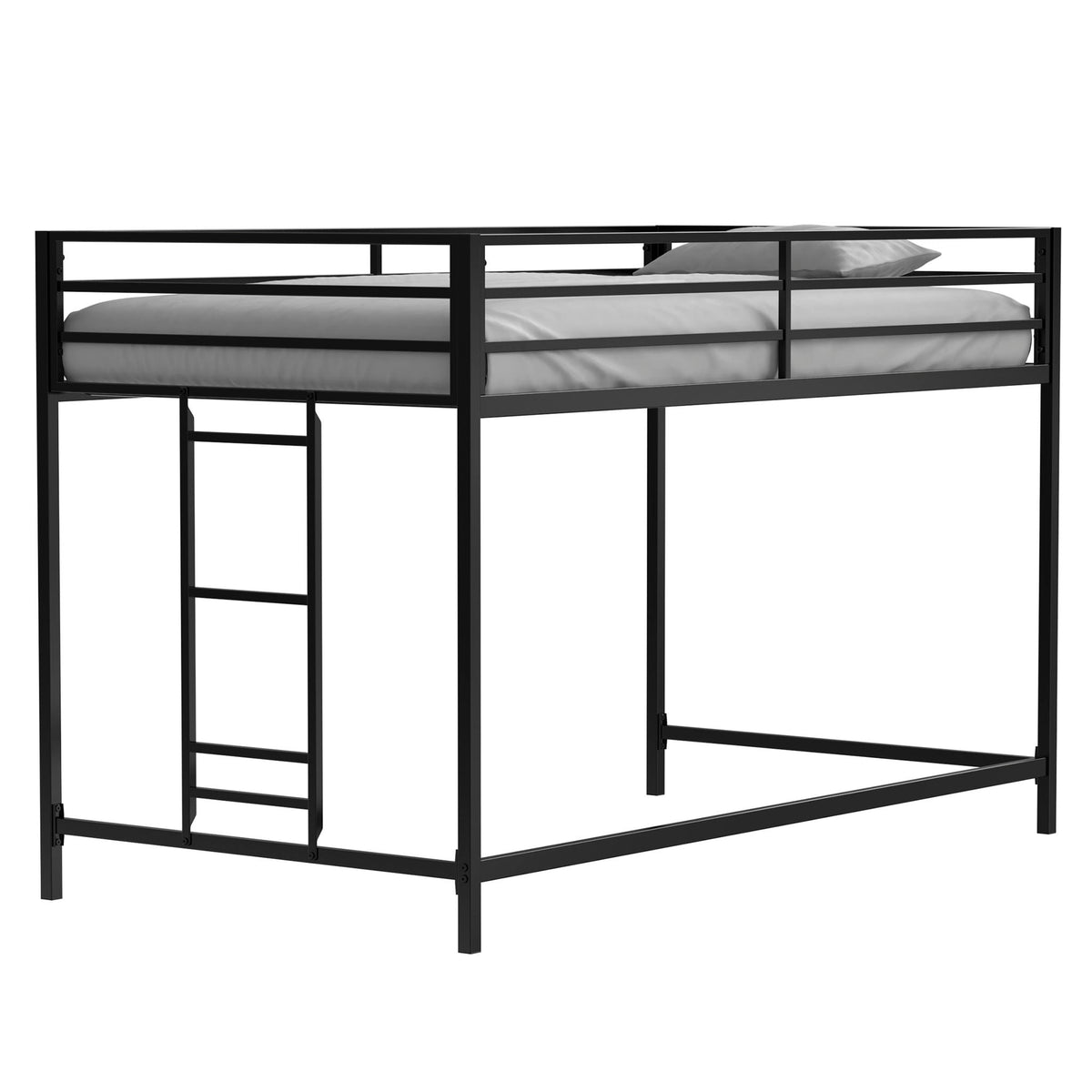 Black Twin Loft Bed with Full-Length Guardrails and Reversible Ladder