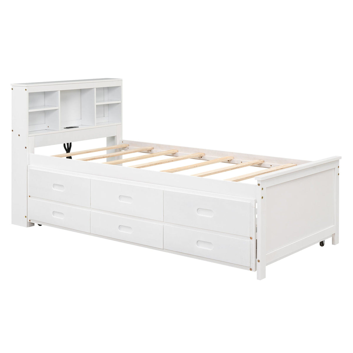 Platform Bed with Storage Headboard, USB, Trundle & 3 Drawers - Twin or Full