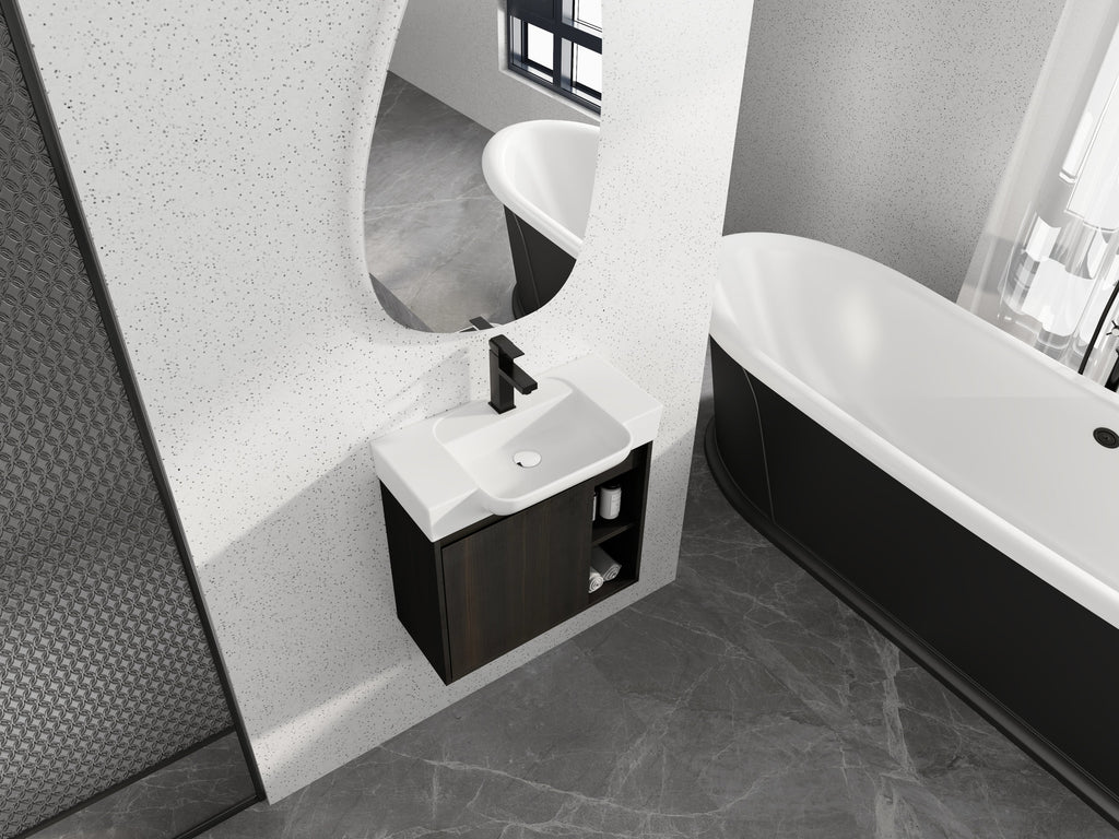 24" Wall-Mounted Bathroom Vanity with Ceramic Sink and Soft-Close Hinges