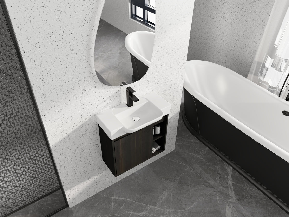24" Wall-Mounted Bathroom Vanity with Ceramic Sink and Soft-Close Hinges
