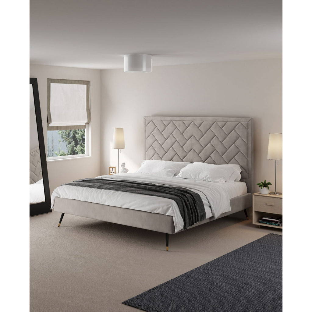 Upholstered Bed with Headboard and Slats - Multiple Colors