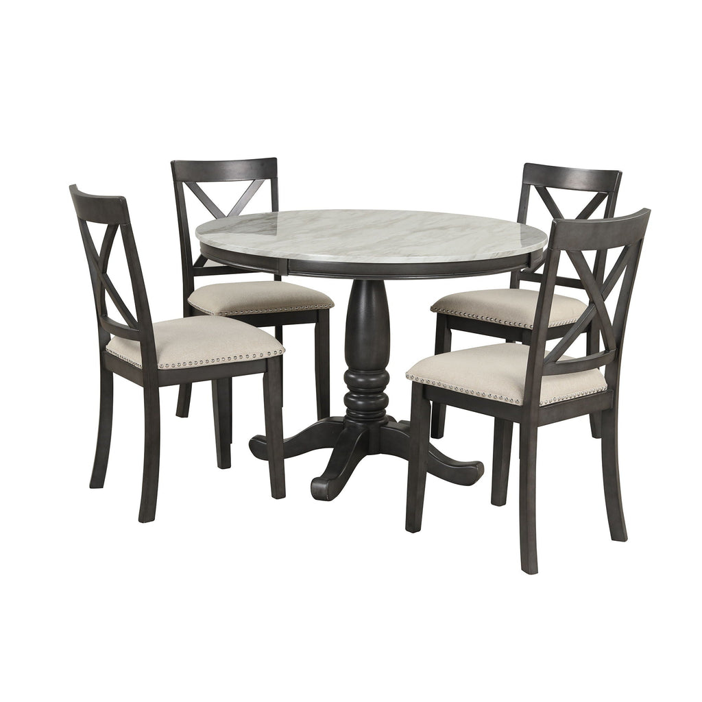 Solid Wood 5 Piece Dining Room Set with Table and 4 Chairs - White or Dark Gray