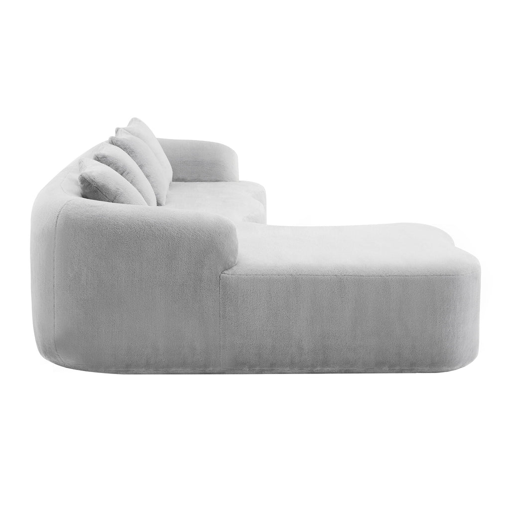 Modular L-Shape Sectional Sofa with Curved Chaise - Green, Beige, Gray