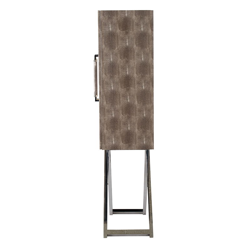 Silver Faux Leather Accent Cabinet with Mixed-Material Construction - Silver