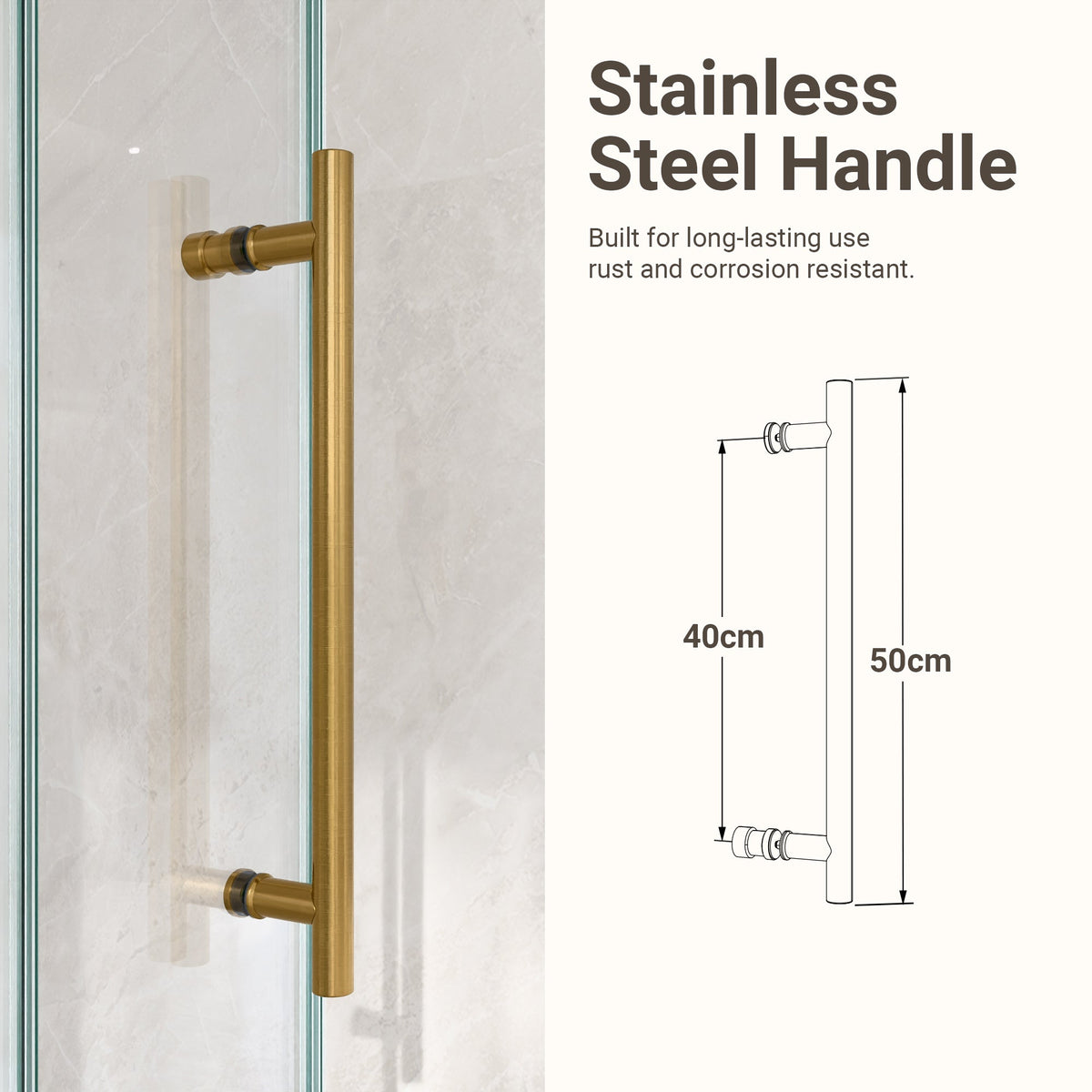 Frameless Sliding Shower Door with Quiet Rollers - Brushed Gold