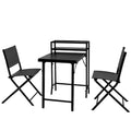 3 Piece Patio Bistro Set with Foldable Table and Chairs - Black