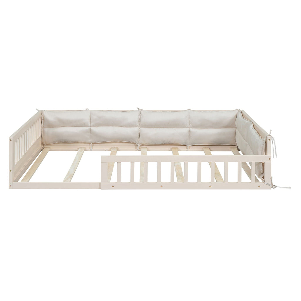 Upholstered Platform Bed with Guardrail and Pillow - Dark Gray