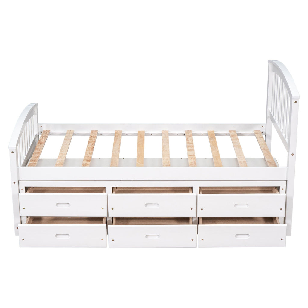 Solid Wood Twin Storage Bed with 6 Drawers - Multiple Colors