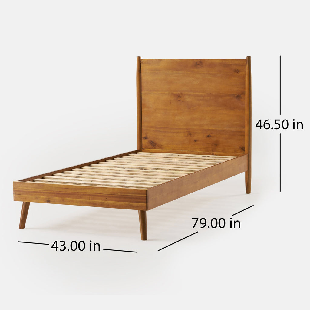 Solid Wood Platform Bed with Mid-Century Style - Twin, Acacia