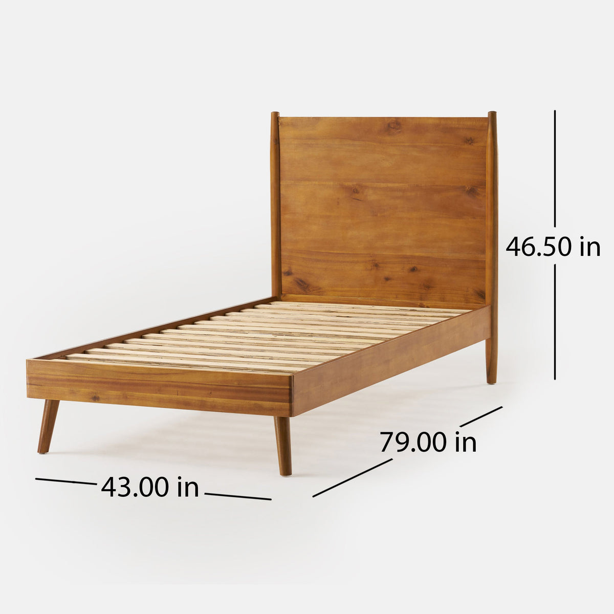 Solid Wood Platform Bed with Mid-Century Style - Twin, Acacia