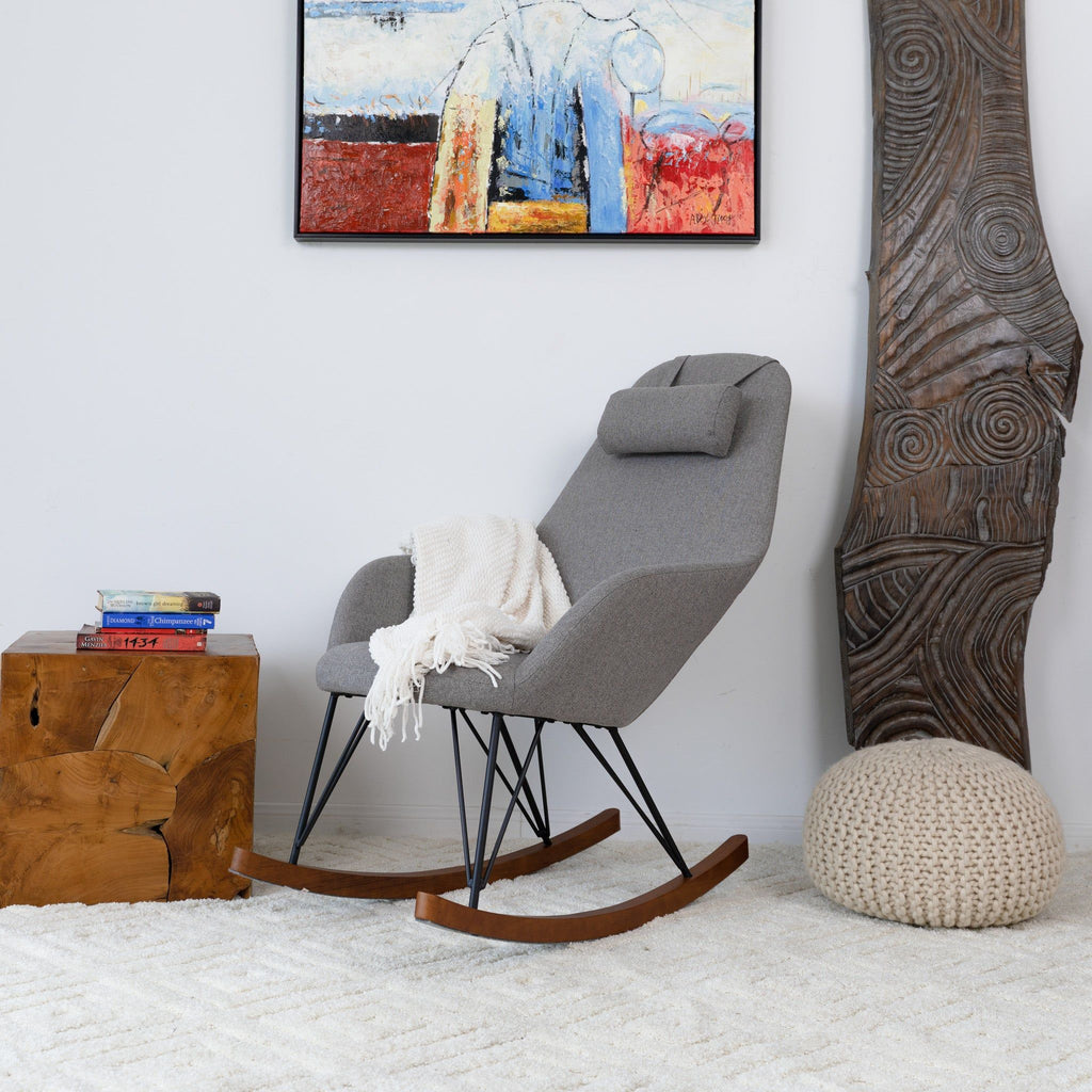 Mid-Century Modern Rocker Chair with High Density Foam - Dark Green or Dark Gray