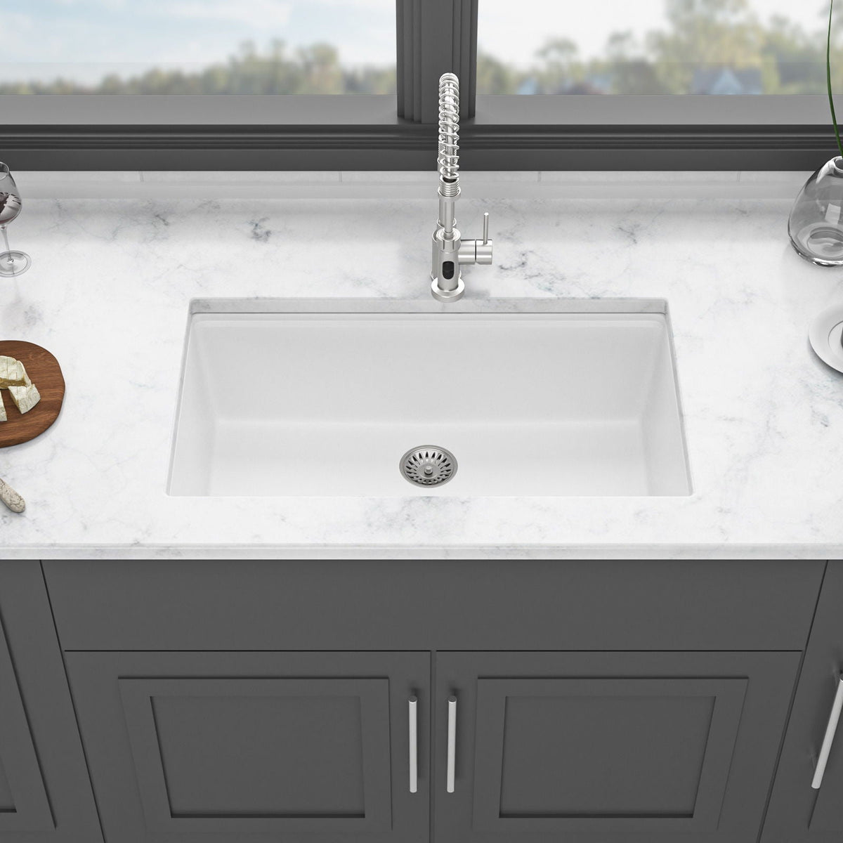 Granite Composite Workstation Undermount Kitchen Sink - Black or White