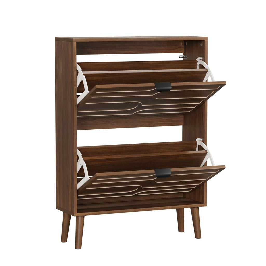 Dark Brown Shoe Cabinet with 2 Flip Drawers - Particle Board