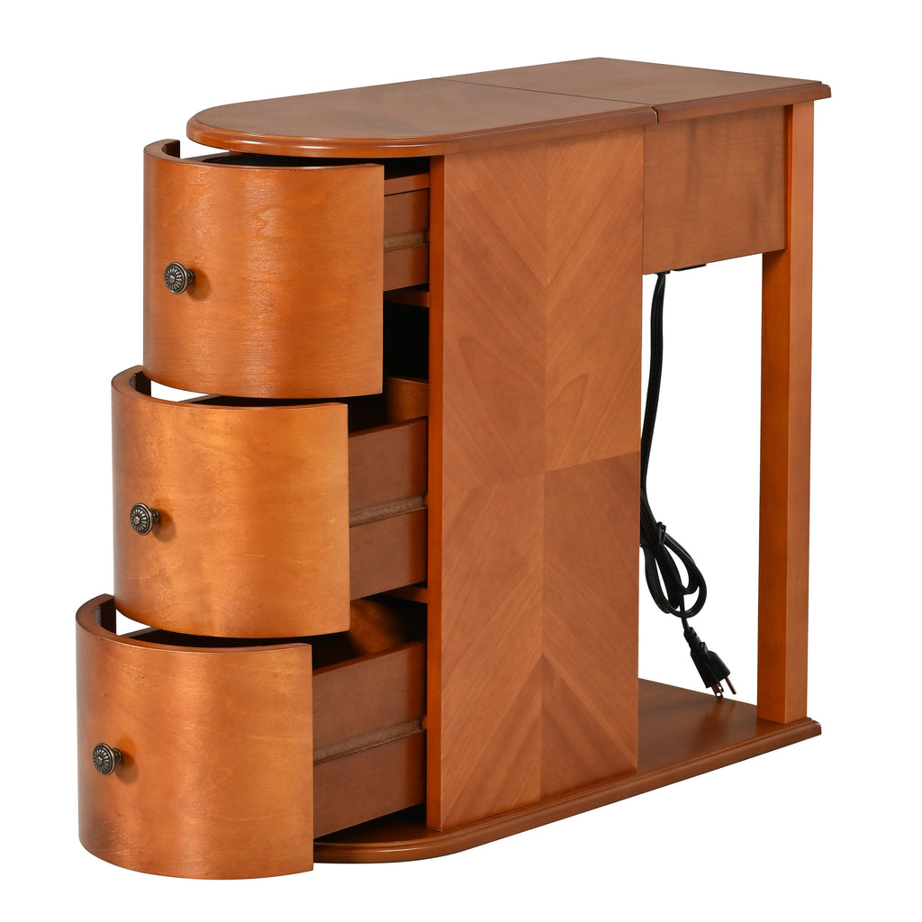 Modern End Table with Hidden Cup Holder and Charging Station - Walnut