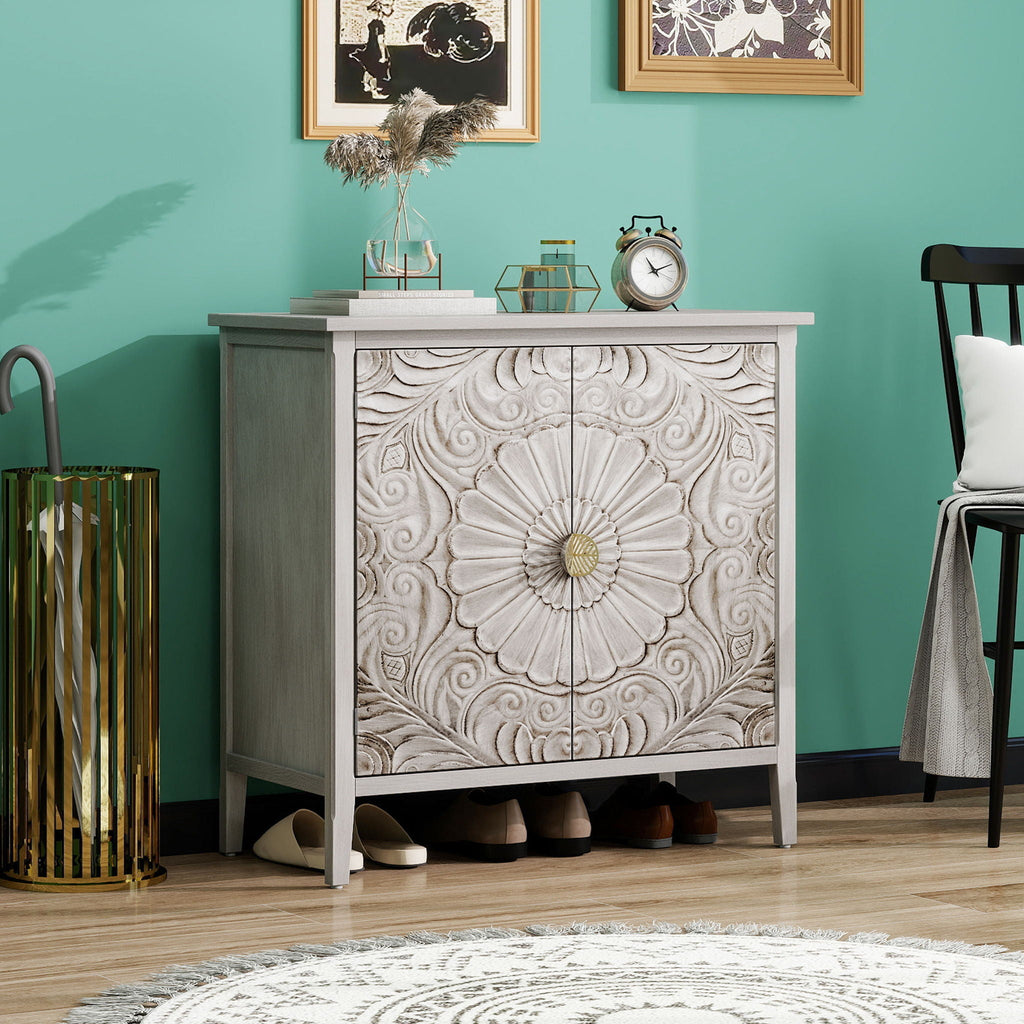 Light Gray 2 Door Cabinet with Adjustable Shelf - Bedroom Storage
